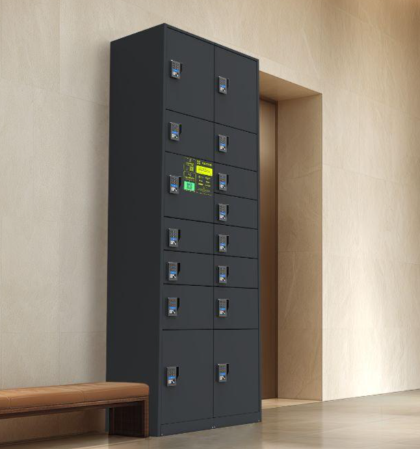 Columna Normo Lock con cerraduras electrónicas en el portal